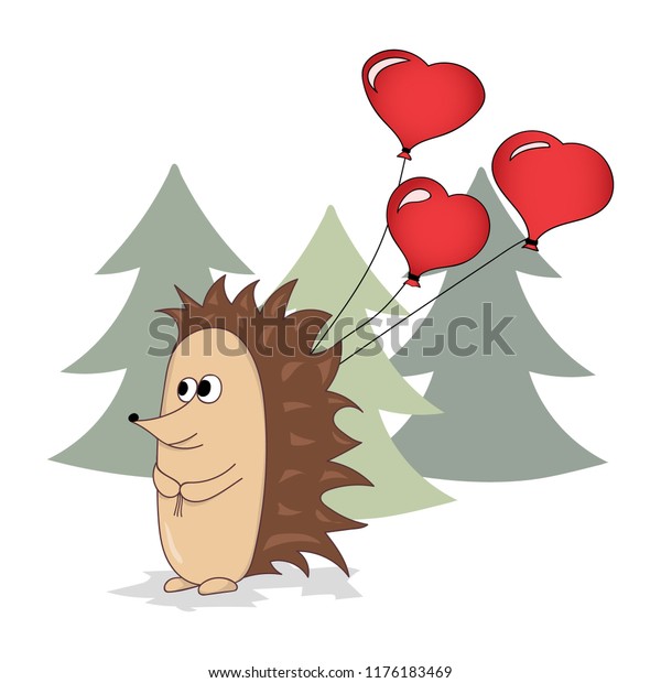 Hand Drawing Hedgehog Balloons Forest Animal Stock Vector Royalty