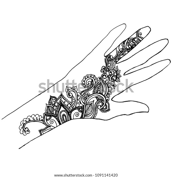 Hand Drawing Henna Tattoos Drawings Mehendi Stock Vector (Royalty Free ...