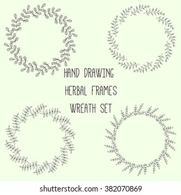 Hand drawing herbal frames wreath set. Hand-sketched typographic elements.  Suitable for ads, signboards, packaging and identity and web designs. Locally grown. 