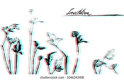 Hand drawing herbal grass. Nifty footstalk silhouette. Vintage styling gentle element for natural cosmetic design visit card or wedding invitation. 
Stylish flower, fancy blossom. Duotone botanica