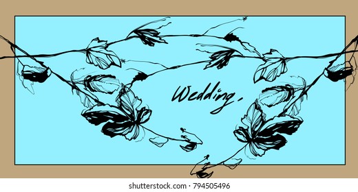 Hand drawing herbal grass. Nifty footstalk silhouette. Vintage styling gentle element for natural cosmetic design. Gentle hand drawn botanical stalk. Vintage nature element visit  or wedding card.
