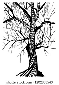 Hand drawing herbal tree. Nifty footstalk silhouette. Vintage styling gentle element for natural cosmetic design. 