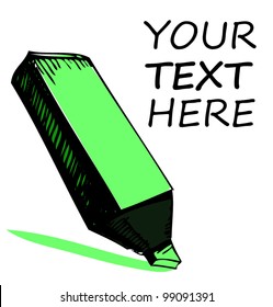 Hand drawing highlighter and sample text. Sketch vector icon