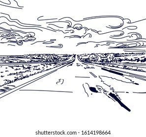Hand drawing highway in the steppe