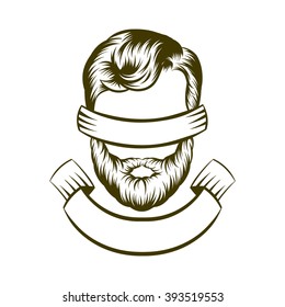 Hand drawing hipster hair style logo design. Vector illustration.