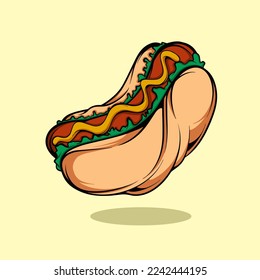 HAND DRAWING HOTDOG SANDWICH ILLUSTRATION