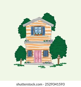 Hand drawing house with colored style. Vector illustration design. Eps 10