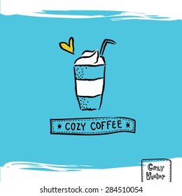 Hand drawing ice coffee cup logo vector 