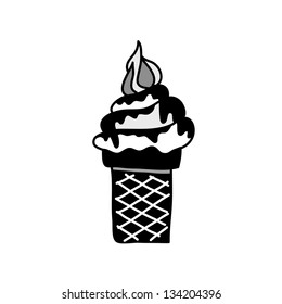 hand drawing ice cream in black and white style