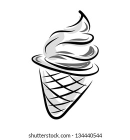 hand drawing ice cream in black and white style