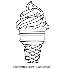 Hand drawing ice cream; black and white vector illustration; tasty doodle food for stickers, posters, web design. 