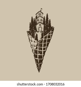 Hand Drawing Ice Cream Cone Vintage house.eps