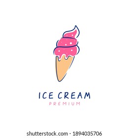 Hand drawing ice cream cone logo icon symbol vector