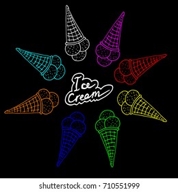 Hand drawing ice cream doodles icon and menu logo background