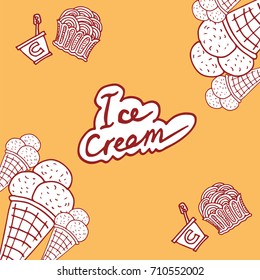 Hand drawing ice cream doodles icon and menu logo background