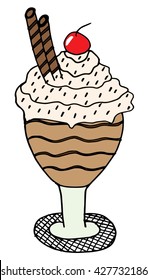 hand drawing of ice cream in the glass