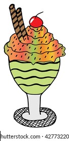 hand drawing of ice cream in the glass