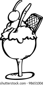 hand drawing of  ice cream in the glass