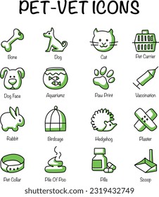 Hand drawing icon in green colour web icon set - pet, vet, pet shop, types of pets