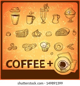 Hand drawing icons set for coffee theme design.