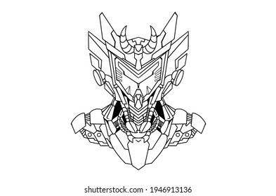 Hand drawing illustration of black white mechanical robot body