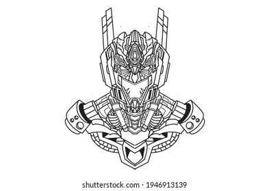Hand drawing illustration of black white mechanical robot body