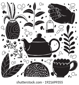 hand drawing illustration colorless elements background