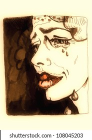 hand drawing illustration converted into vector : sorrow (weeping woman)