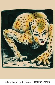 hand drawing illustration converted into vector : leopard lady