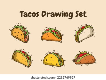 Hand drawing illustration design of mexican food tacos