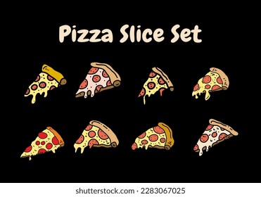 Hand drawing illustration design of pizza slice set collection