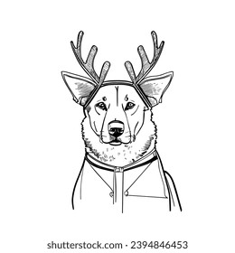 Hand drawing illustration dog wearing a christmas suit