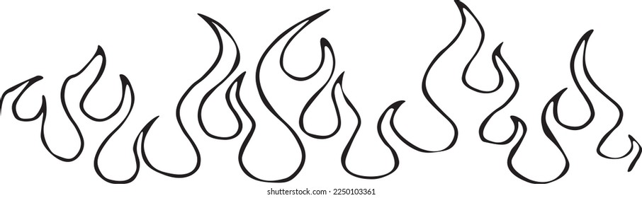 hand drawing illustration of fire, flame, black and white