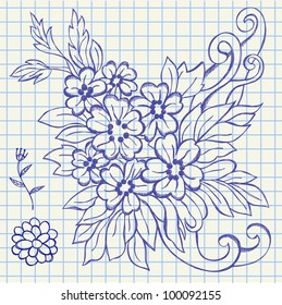 The hand drawing illustration of a flowers and leafs
