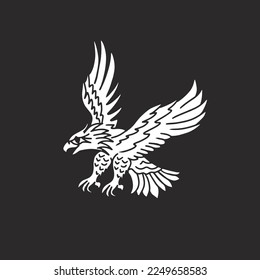 Hand Drawing Illustration Flying Eagle Tattoo Black Background