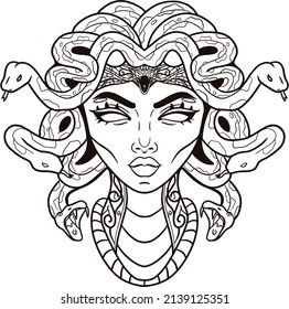 hand drawing illustration head medusa black and white