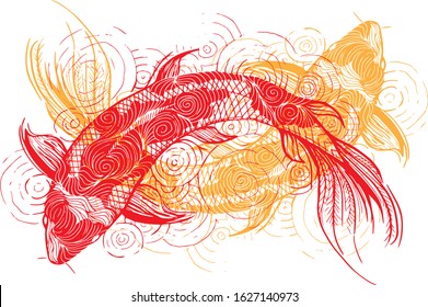 Hand drawing illustration of Koi fish background vector eps10