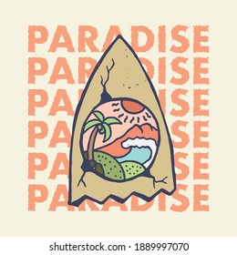 Handzeichnung Illustration Landschaft, das Konzept aus Sommerzeit und Surfbrett. Design für T-Shirt-Design oder Handelsartikel