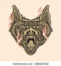 Hand drawing illustration with line art style and high detailed. Animals drawing combination with line fire