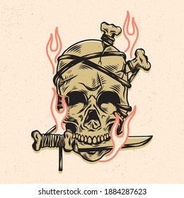 Hand drawing illustration with line art style and high detailed. Skull combination artwork.
