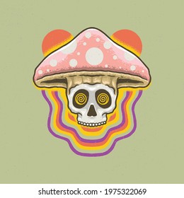
Hand drawing illustration mushrooms combination artwork  the concept from the mushroom combination and the skull head   psychedelic colors  Design for tshirt design merchandise
