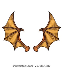 hand drawing illustration of a pair of golden devil wings