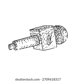 Ilustración de dibujo a mano que representa un micrófono periodístico con una espuma cuadrada que crea un concepto para compartir información, hablar en público y comunicación con los medios