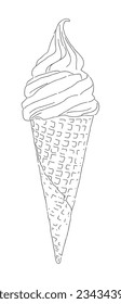 Hand drawing illustration of a soft serve ice cream cone. The snack part is made of a cone, and ice cream is placed on top of the cone.