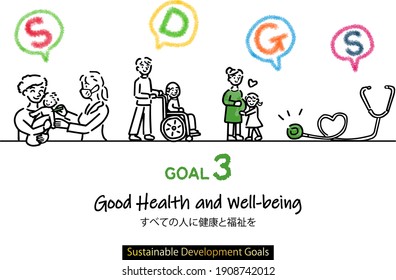 hand drawing illustration for Sustainable Development Goals GOAL3
Japanese text means health and welfare for all.