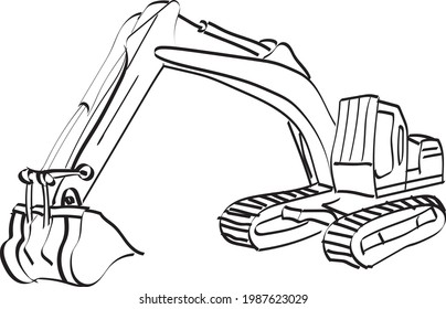 Hand drawing illustration of tracked excavator