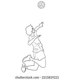 Hand Drawing Illustration of Volley Player taking Hard Spike