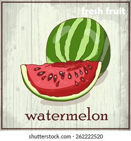 Hand drawing illustration of watermelon. Fresh fruit sketch background. Vector illustration for your design