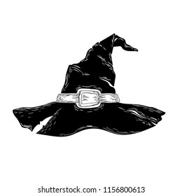 Hand drawing, illustration. Witch hat on a white background