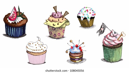 hand drawing illustrations converted into vector : cupcakes